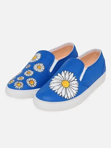 THE QUIRKY NAARI Blue Daisy Slipons with A Floral Touch | Blue | 7 UK