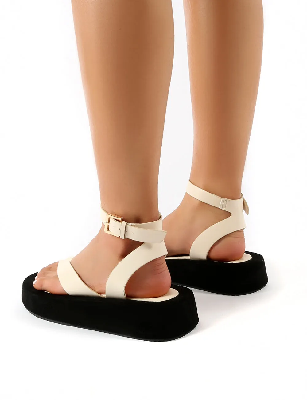 Think Bone PU Toe Strap Buckle Detail Sandals