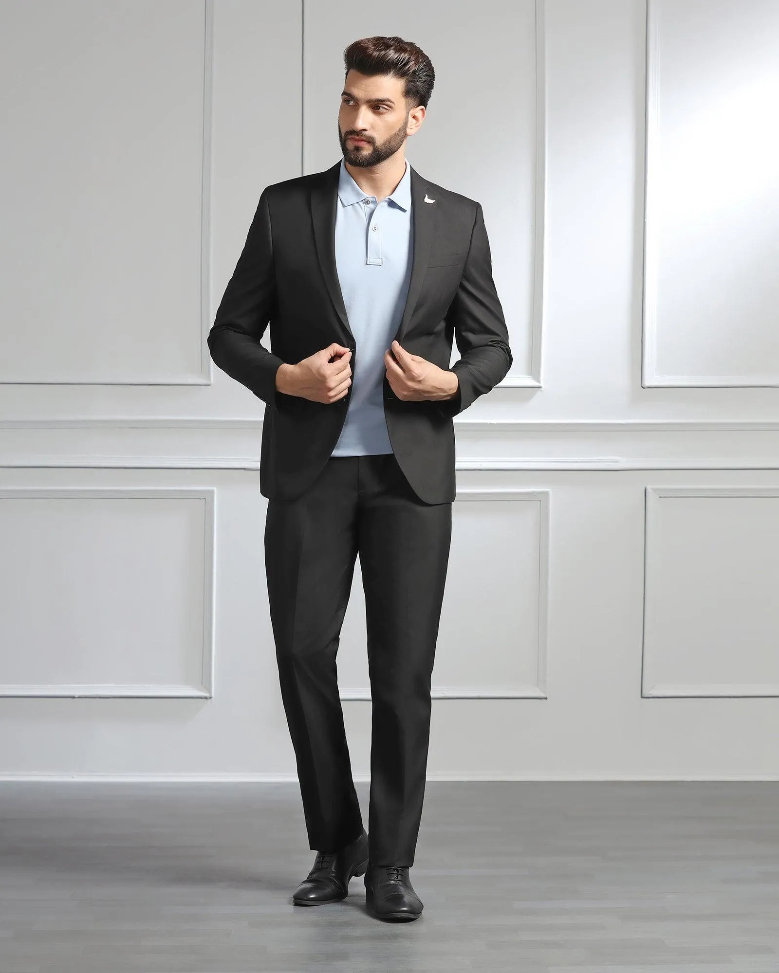 Two Piece Black Solid Formal Suit - Dorris