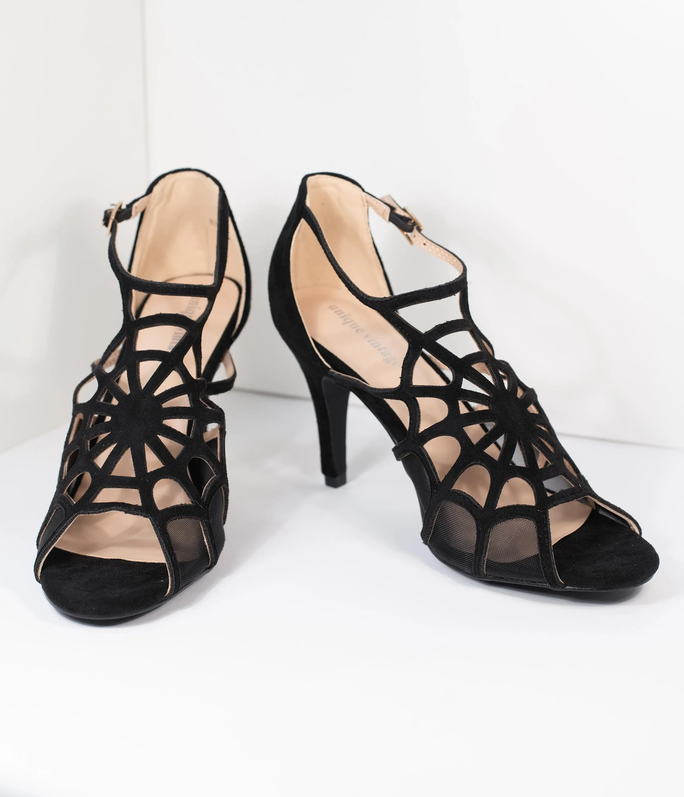 Unique Vintage Black Spider Web Charlotte Heels