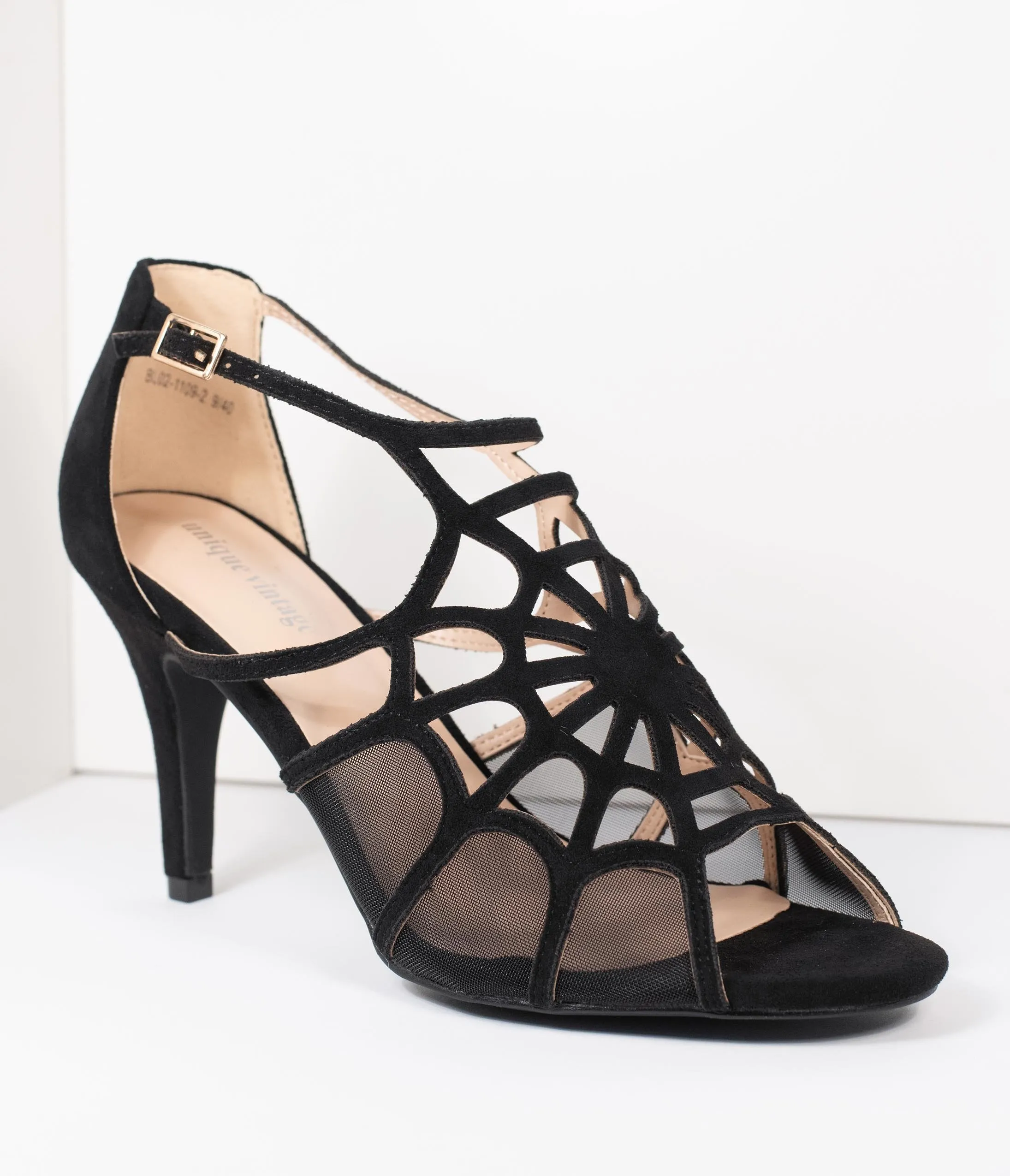 Unique Vintage Black Spider Web Charlotte Heels