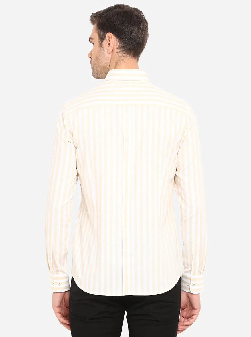 White & Beige Striped Slim Fit Formal Shirt | JadeBlue