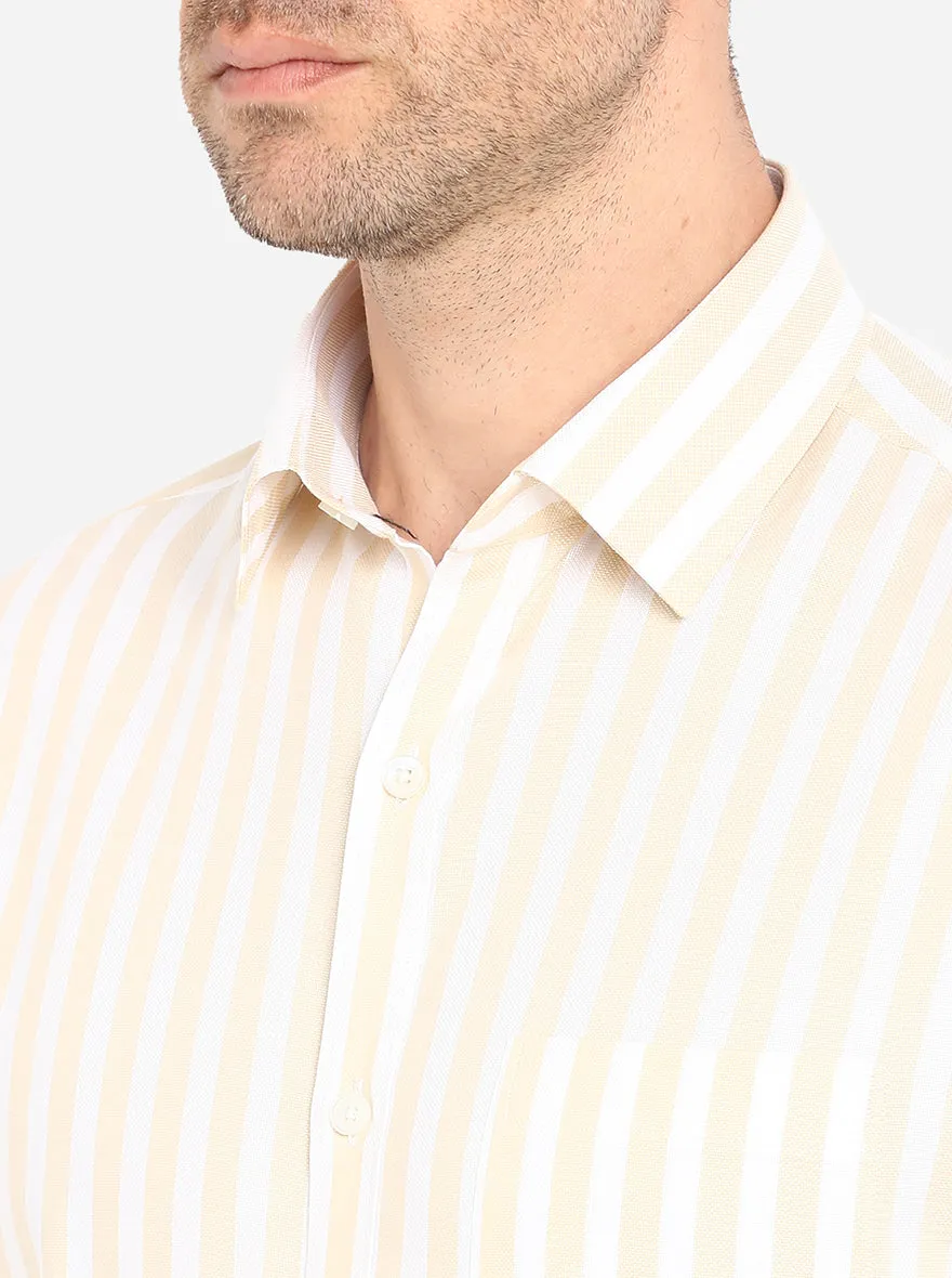 White & Beige Striped Slim Fit Formal Shirt | JadeBlue