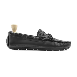 Wokof - Men's Black Calf And Hand Woven Calf Leather Driver Shoe