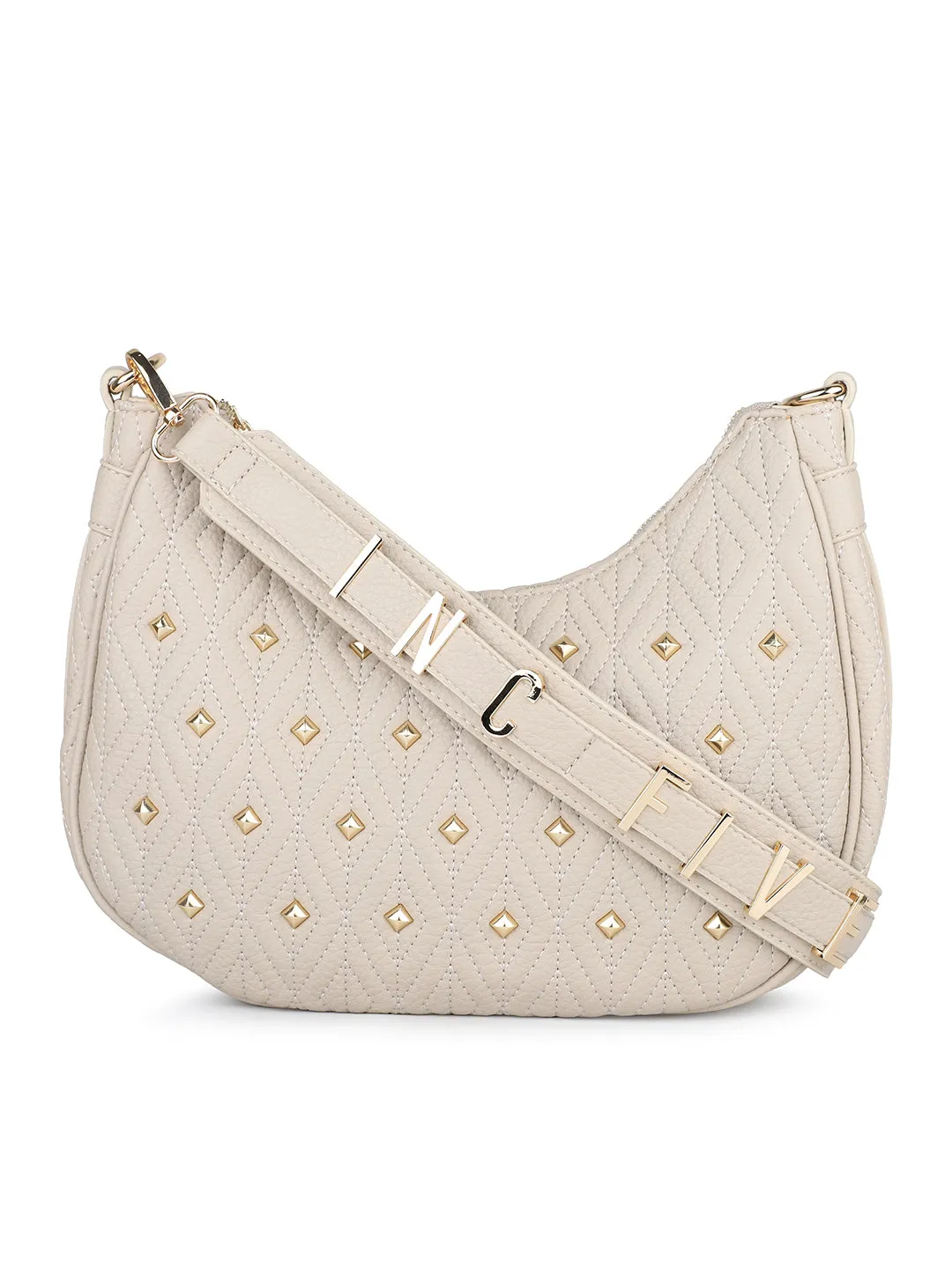 Women Beige Quilted Shoulder Bag