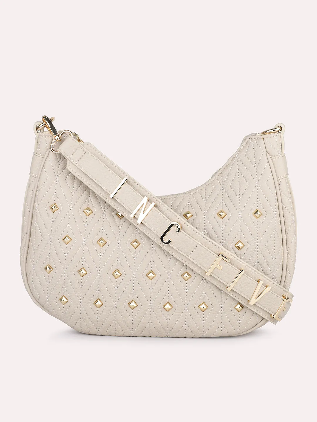 Women Beige Quilted Shoulder Bag