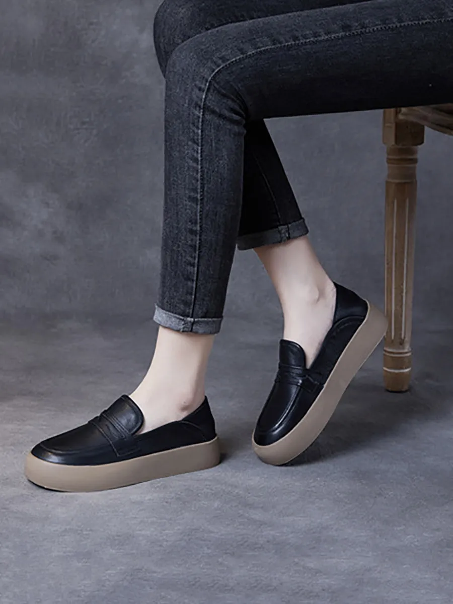 Women Casual Genuine Leather Spliced Flat Shoes