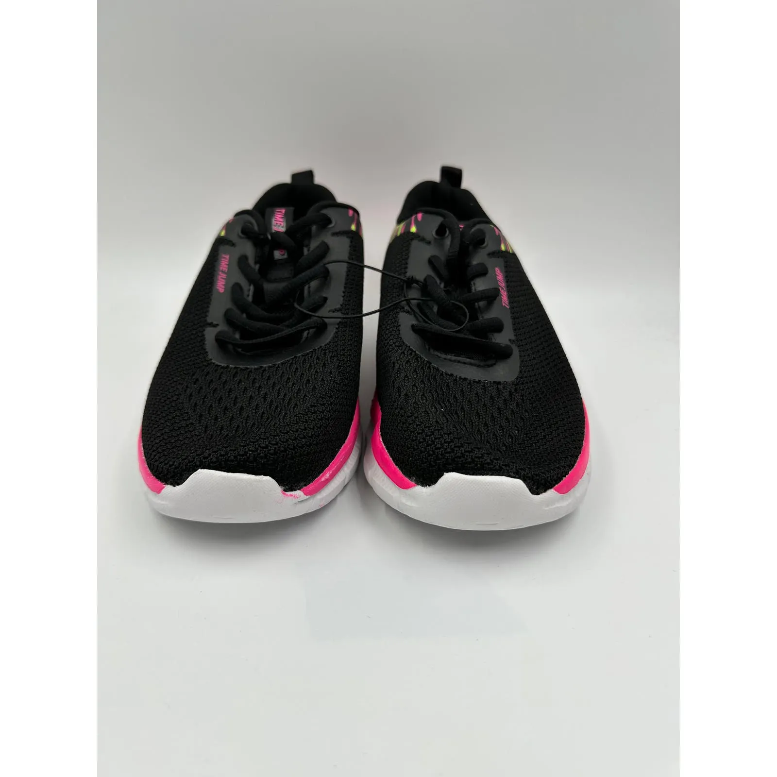 Women's size 8, Black Mesh Sneaker w/ Neon Pink and Green Accents