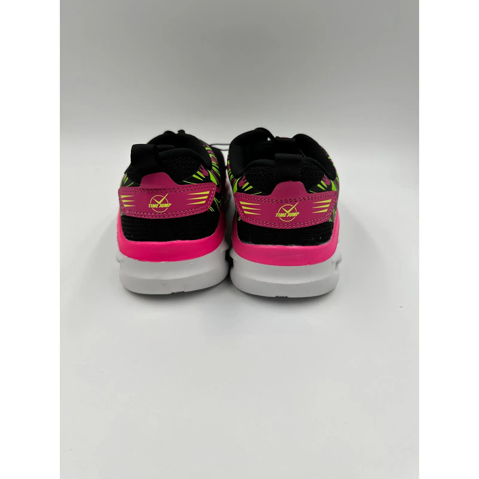 Women's size 8, Black Mesh Sneaker w/ Neon Pink and Green Accents