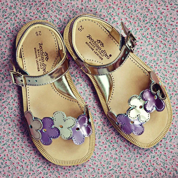 Zecchino Girls Gold and Lilac Flower Sandal